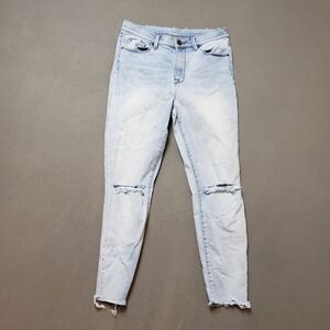 BDG High Rise Twig Crop Ankle Distressed Blue Jeans 28w light wash